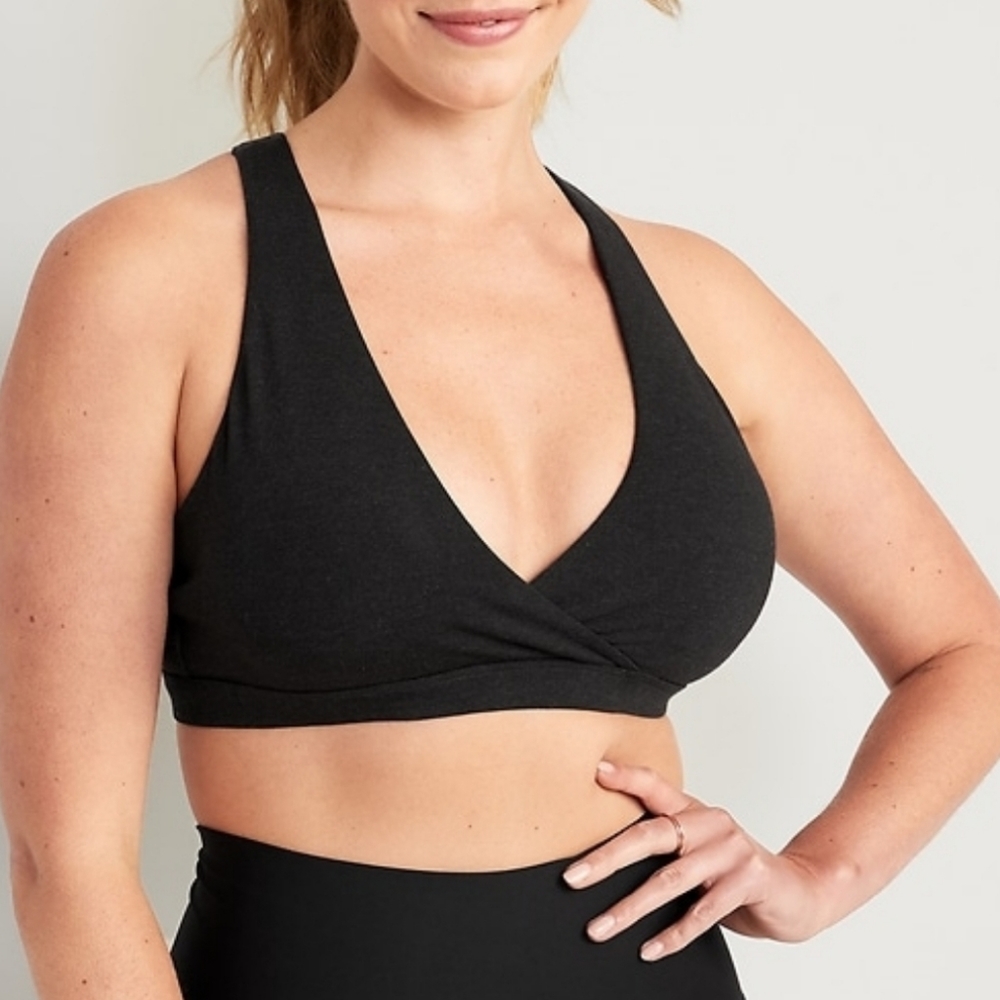 Maternity PowerChill Light Support Cross-Front Nursing Sports Bra,Medium, black